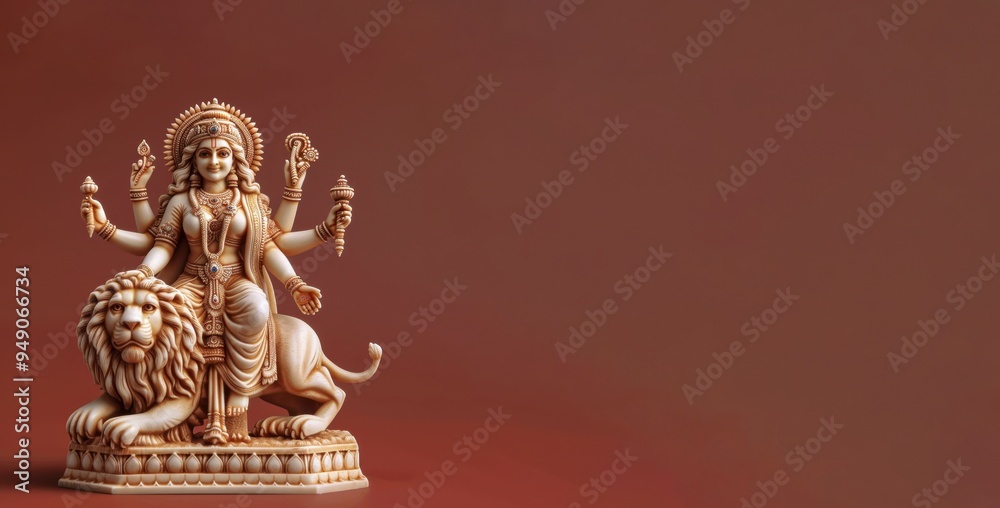 Goddess Durga riding a lion Davona, Durga puja festival, Navratri, Navaratri. With copy space Goddess Durga riding a lion Davona, Durga puja festival, Navratri, Navaratri. With copy space