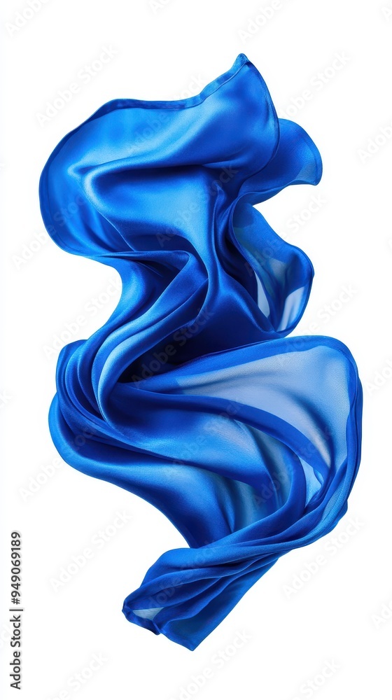 Obraz premium A rich blue satin fabric elegantly floats, creating smooth waves and highlights that capture its luxurious texture and vibrant hue
