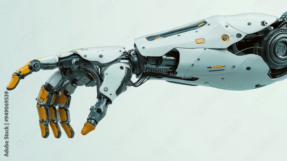 The robotic arm showcases intricate joints and components, demonstrating sophisticated technology for automated tasks The robotic arm showcases intricate joints and components, demonstrating sophisticated technology for automated tasks
