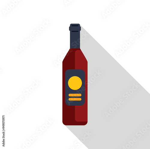 Bottle of red wine is casting a long shadow on a white background