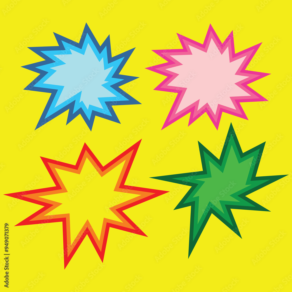 Set of Cartoon effect explosions or Sparkle Star Icon, Burst Border Set of Cartoon effect explosions or Sparkle Star Icon, Burst Border