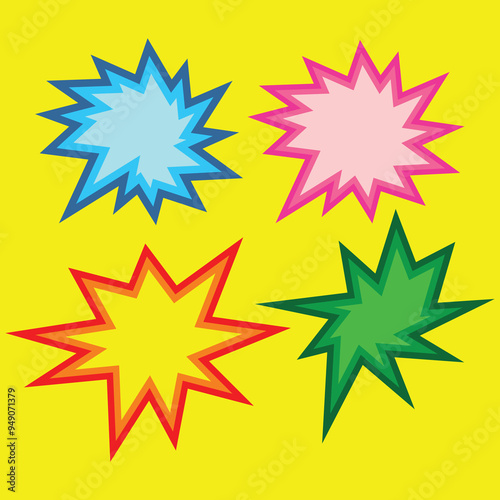 Set of Cartoon effect explosions or Sparkle Star Icon, Burst Border 