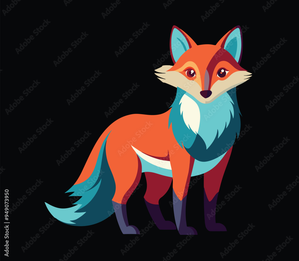 Obraz premium Red fox cartoon vector on black background