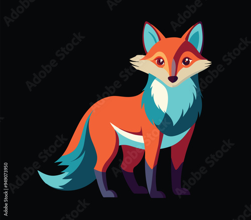 Red fox cartoon vector on black background