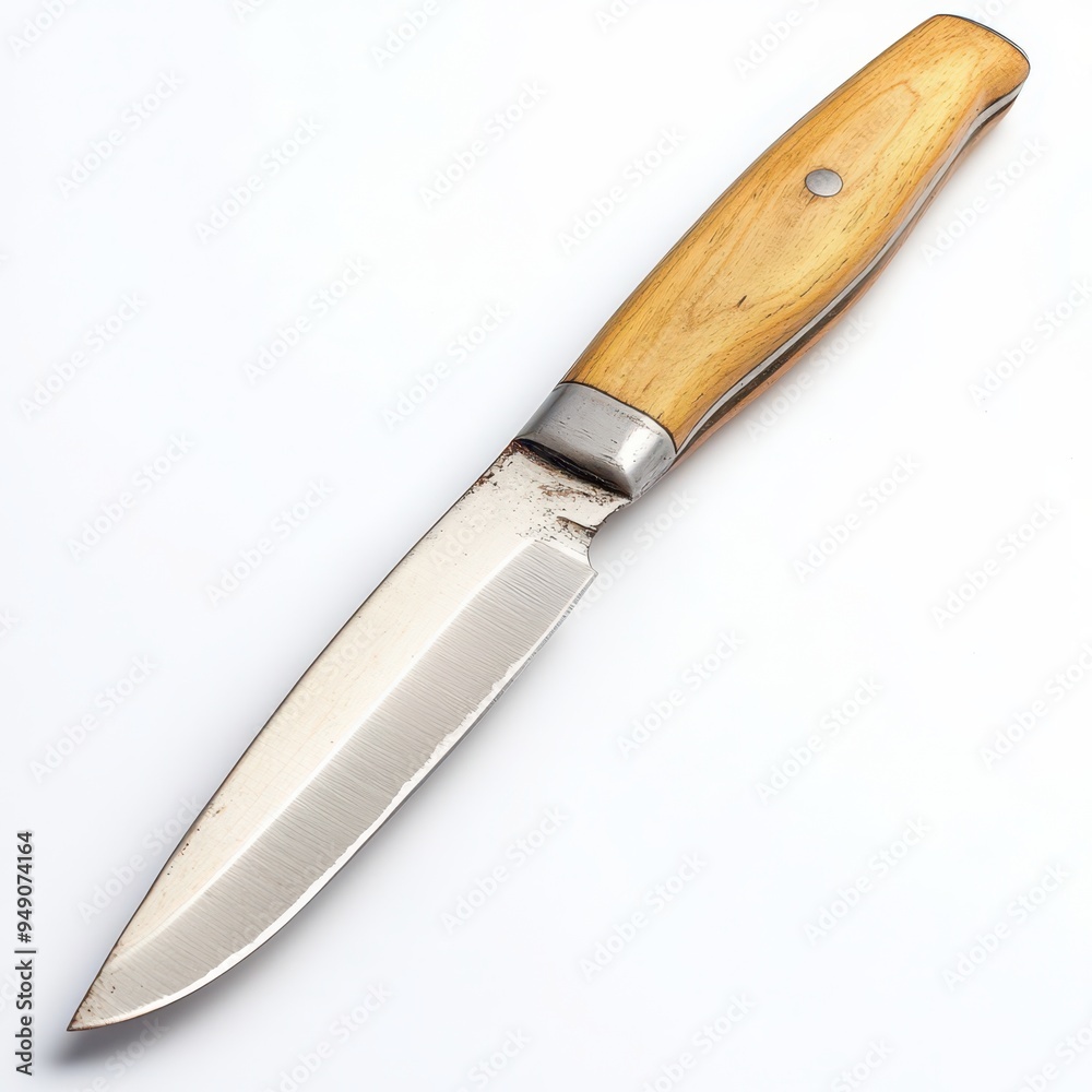 Sharp kitchen knife with wooden handle on a white background Sharp kitchen knife with wooden handle on a white background