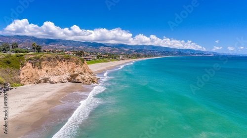 A long road with a yellow line down the middle. The road is next to a beach and the ocean