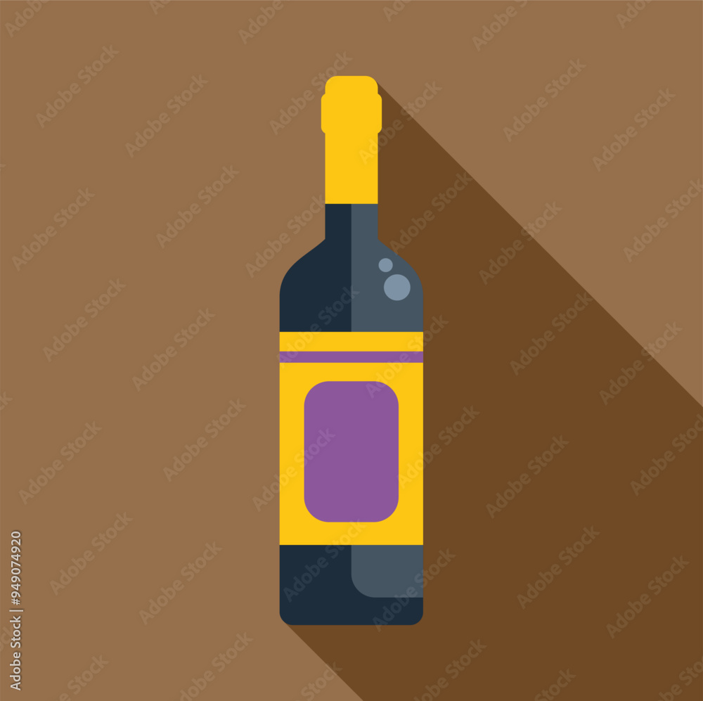 Fototapeta premium Bottle of wine casting a long shadow on a brown background