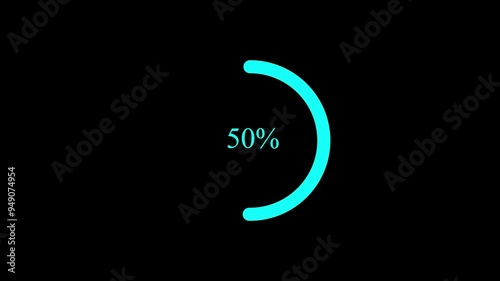 Progress loading bar circle animation 0-100 percent on a cyan color background. Loading circle animation. Indicator progress bar animasi video photo