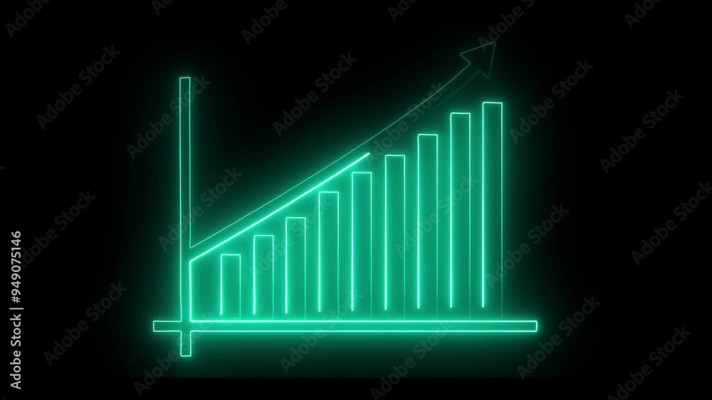 Neon Business Graph Chart Icon Animation black background. Abstract neon line business graph animation. new idea business graph chart icon.