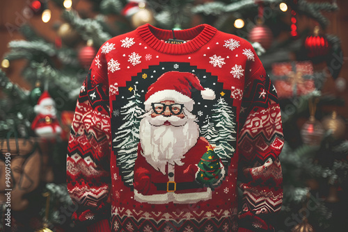 Christmas ugly sweater with Santa Claus