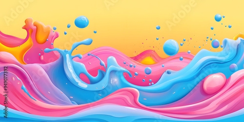 pink blue splashes and waves of liquid on an orange background. abstract colorful background