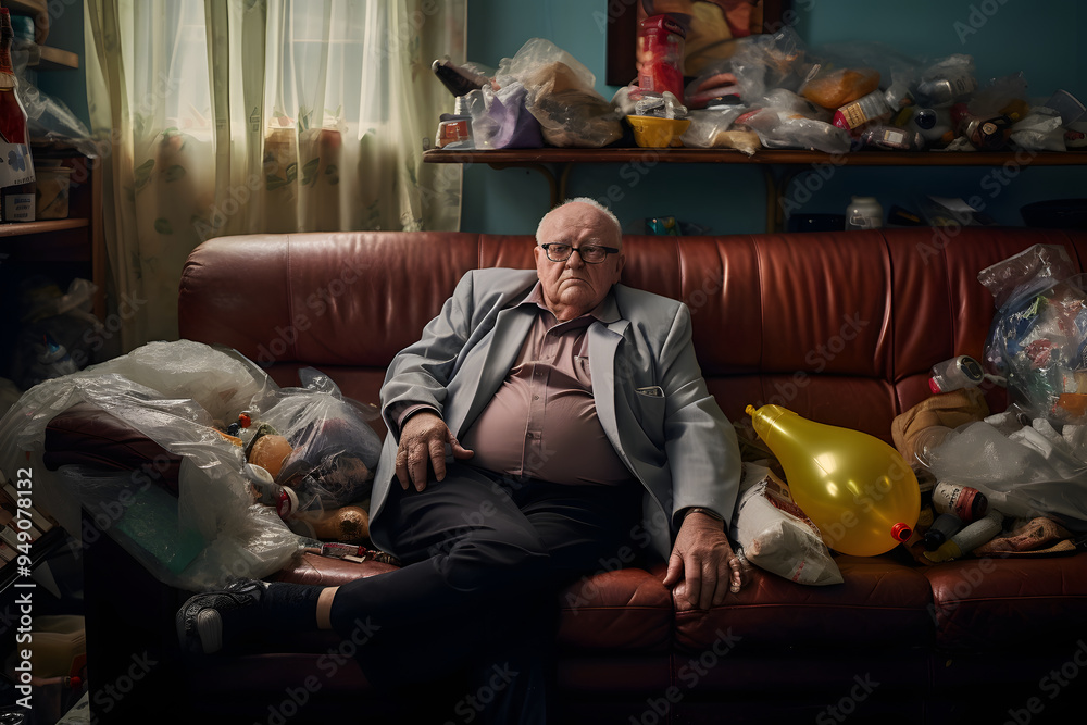 Obraz premium old grandpa sitting on the couch having a party, grandpas party