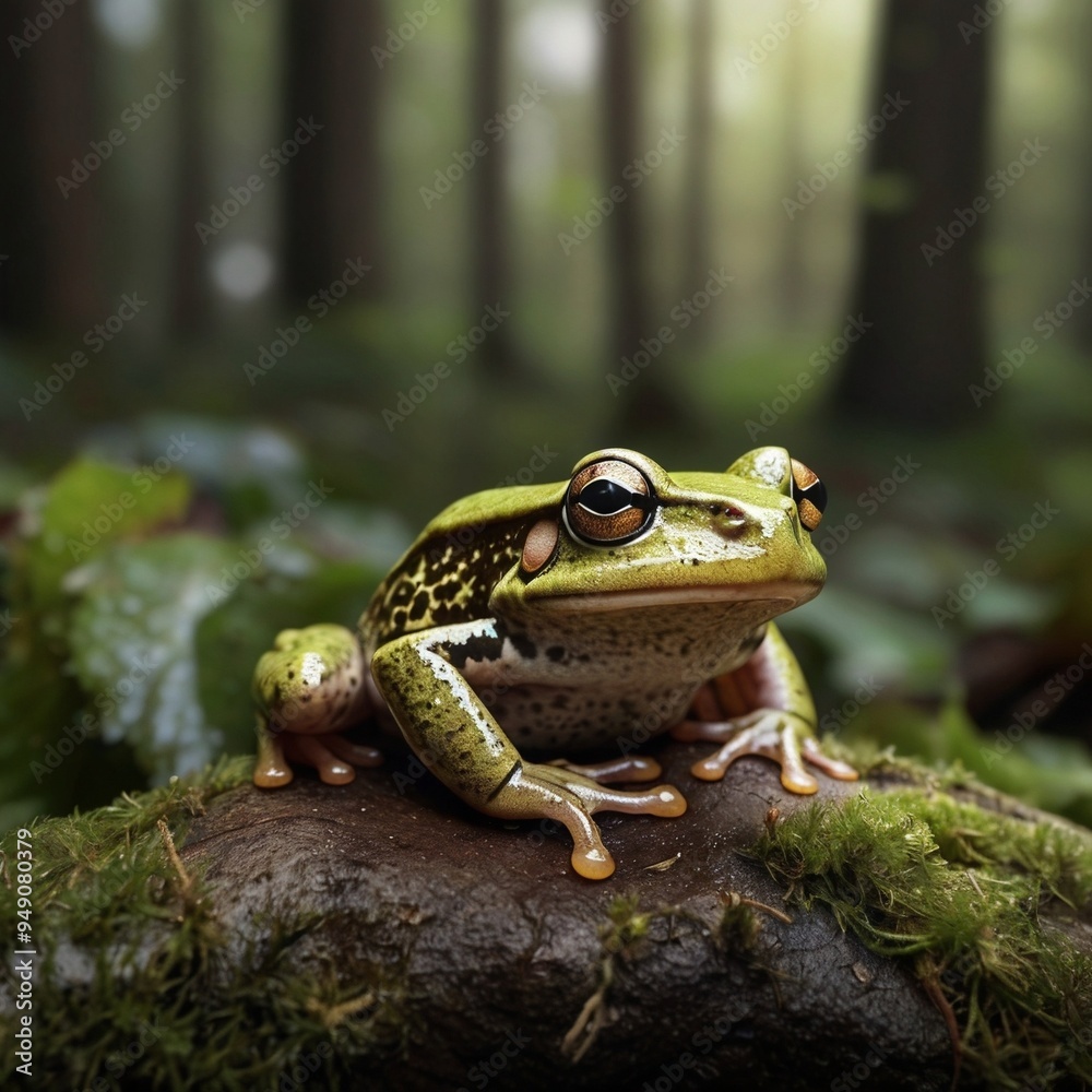 Fototapeta premium Cute green frog amphibian wildlife forest