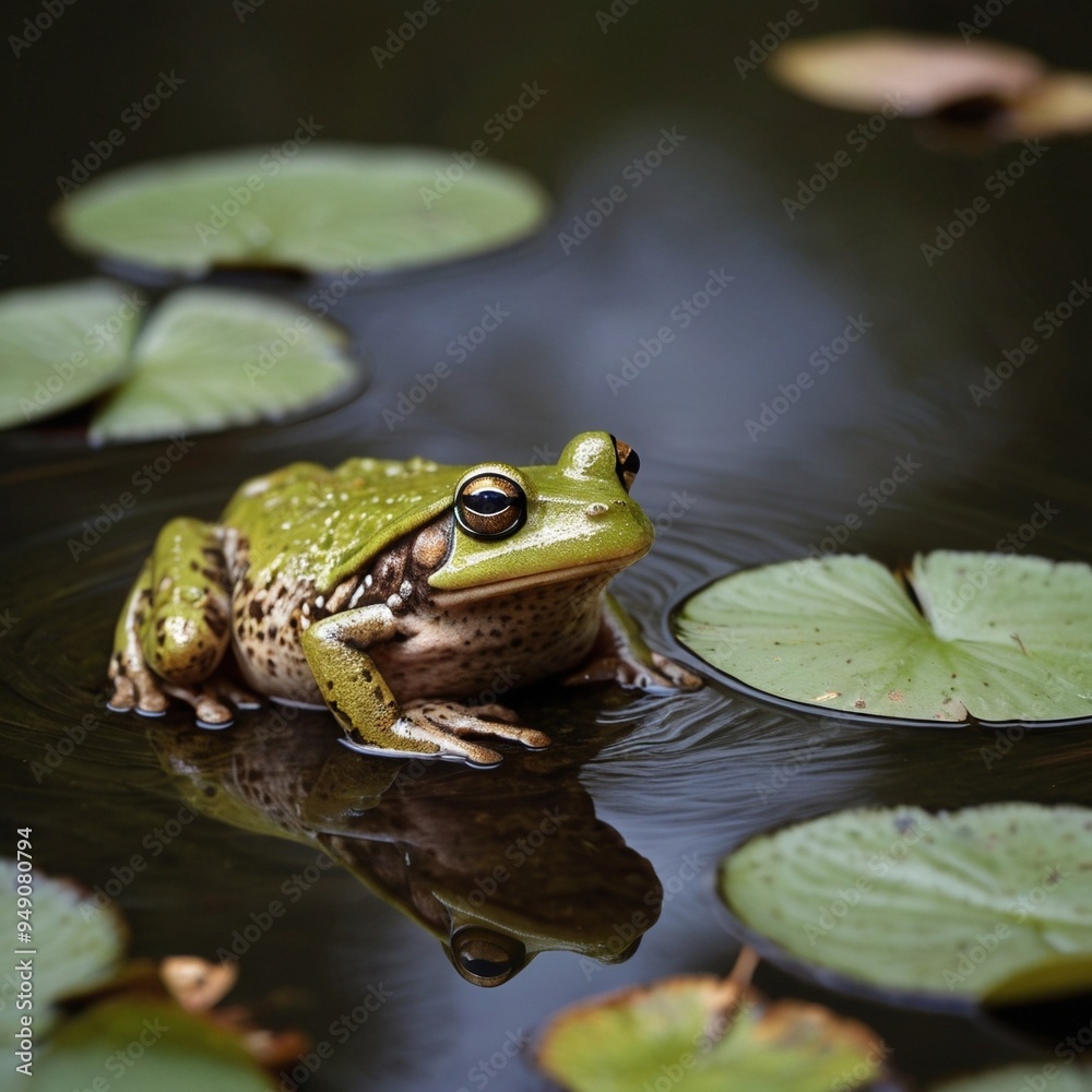 Cute adorable green frog amphibian in the water Cute adorable green frog amphibian in the water