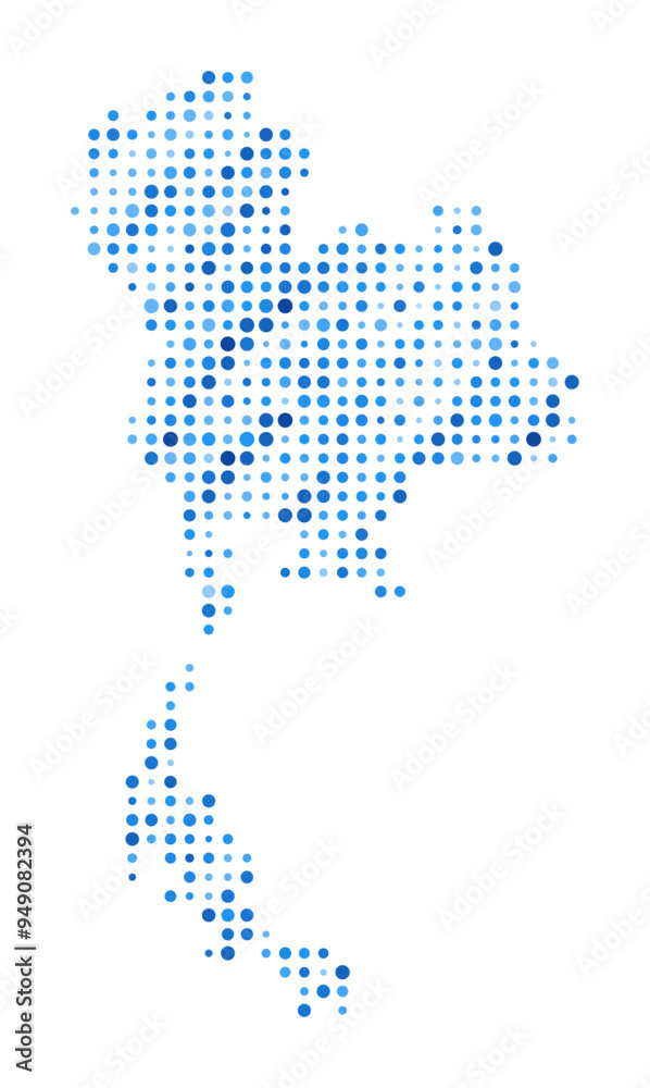 Obraz premium Thailand Dot Map. Country Digital Style Shape. Thailand vector image. Country shape blue circular dots. Beautiful vector illustration.