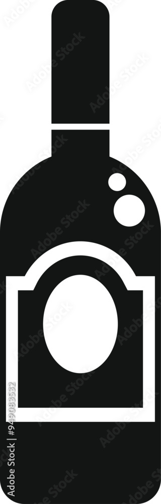 Fototapeta premium Black isolated silhouette of a bottle of wine on white background, simple icon, logo for alcohol or beverage industry