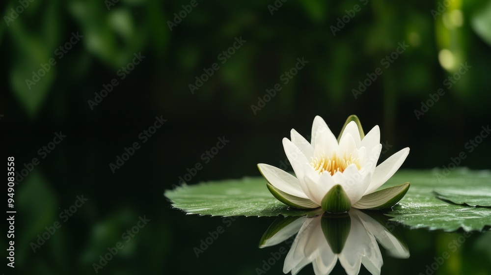 Tranquil Lotus Flower in Small Pond with Reflective Serenity - Peaceful Zen Garden Nature Scene with Green Foliage Tranquil Lotus Flower in Small Pond with Reflective Serenity - Peaceful Zen Garden Nature Scene with Green Foliage