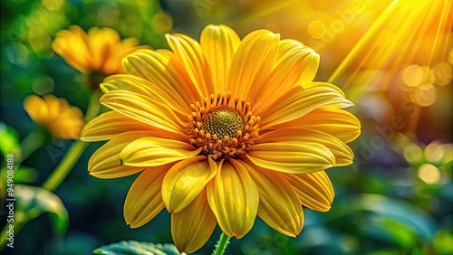 Vibrant yellow petals unfold from a statuesque stem, revealing delicate details and gentle, curved lines, capturing the warmth and serenity of a summer day.