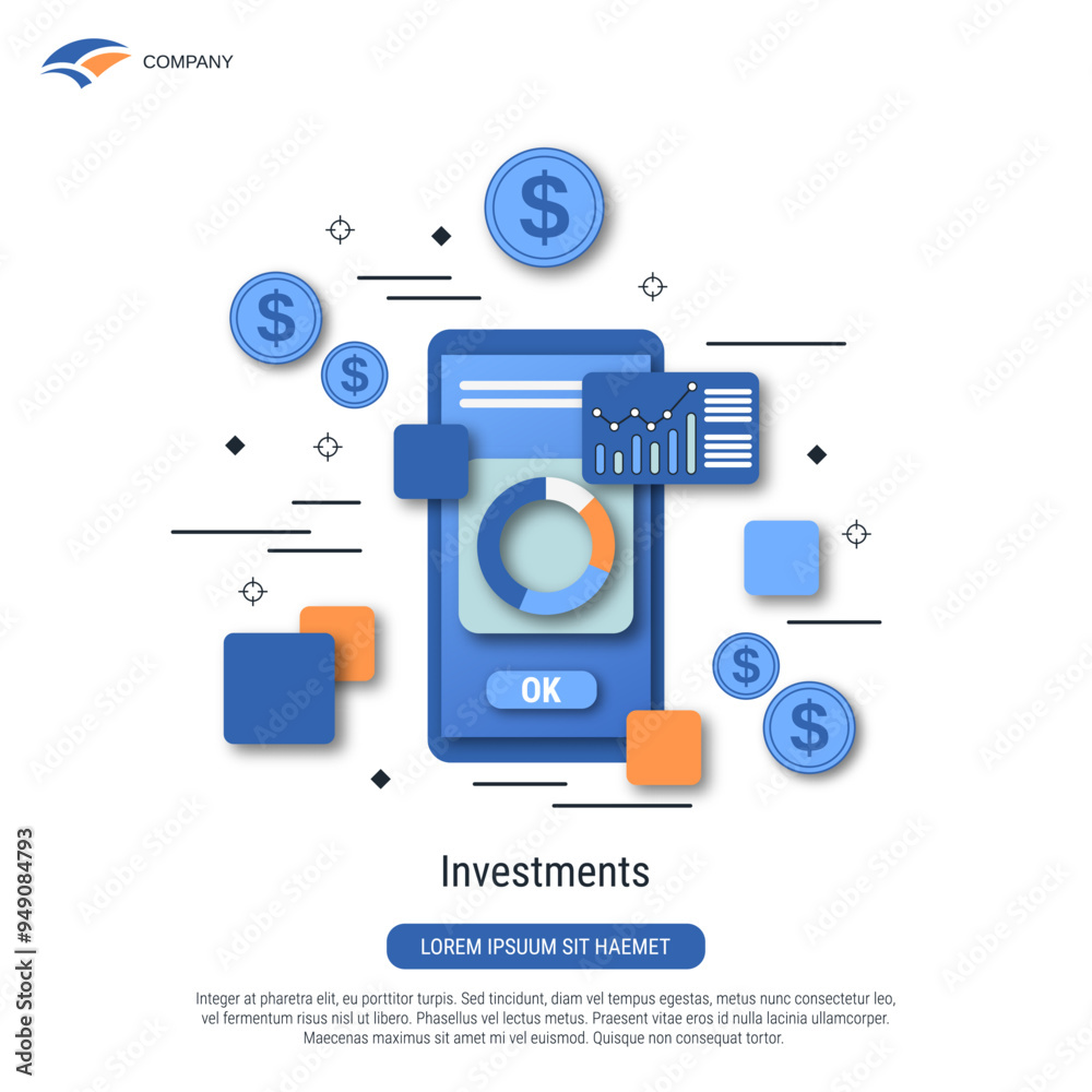 Investments, business management, financial analytics flat vector concept illustration Investments, business management, financial analytics flat vector concept illustration