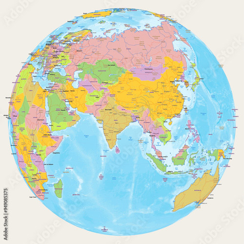 Simple political map globe India centered
