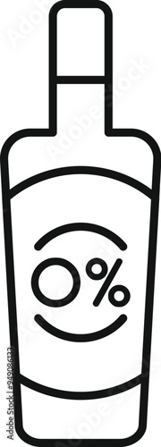 Simple vector icon of a bottle with a label indicating zero percent alcohol content