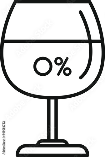 Simple vector icon of a wine glass with 0 percent alcohol content representing non alcoholic beverages