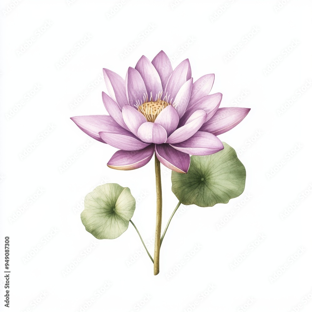 Obraz premium Detailed Botanical Illustration of Vibrant Lotus Water Lily on White Background for Educational and Design Use