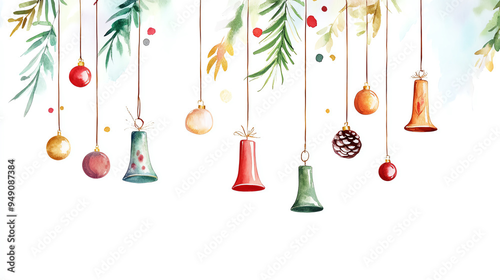 Boho Christmas wind chime clipart, with festive details, watercolor illustration, muted colors, isolated on white background Boho Christmas wind chime clipart, with festive details, watercolor illustration, muted colors, isolated on white background