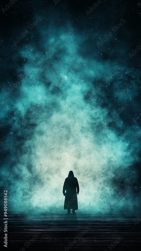 A mysterious silhouette stands against a swirling fog, creating an enigmatic and atmospheric scene full of intrigue. A mysterious silhouette stands against a swirling fog, creating an enigmatic and atmospheric scene full of intrigue.