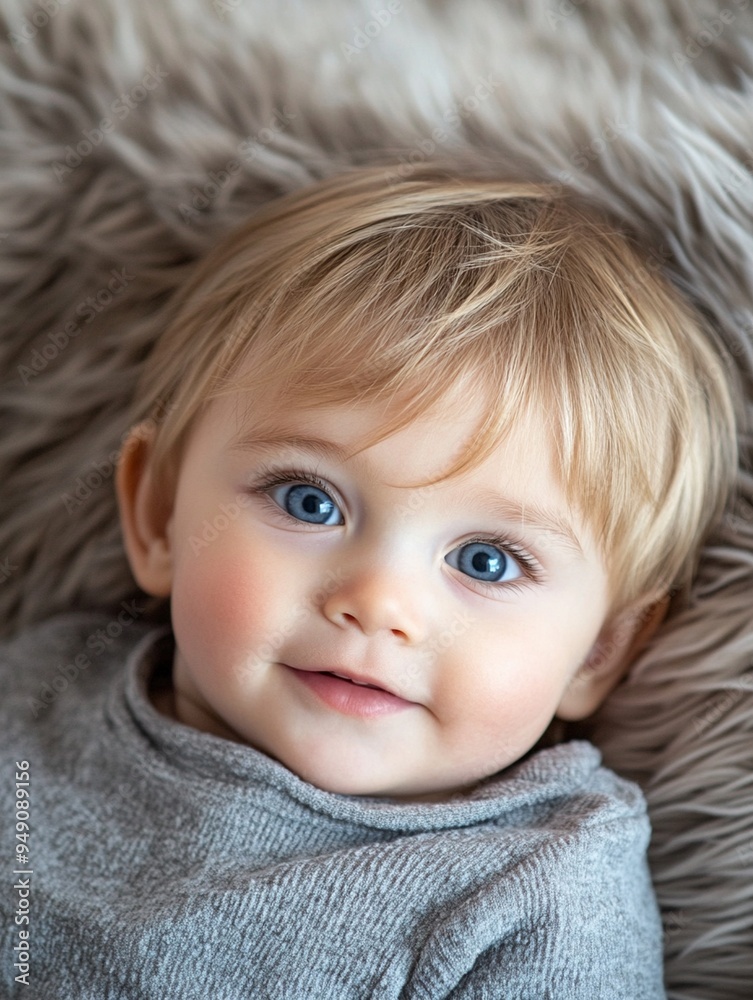 Adorable Baby with Bright Blue Eyes on Soft Fur Blanket Adorable Baby with Bright Blue Eyes on Soft Fur Blanket