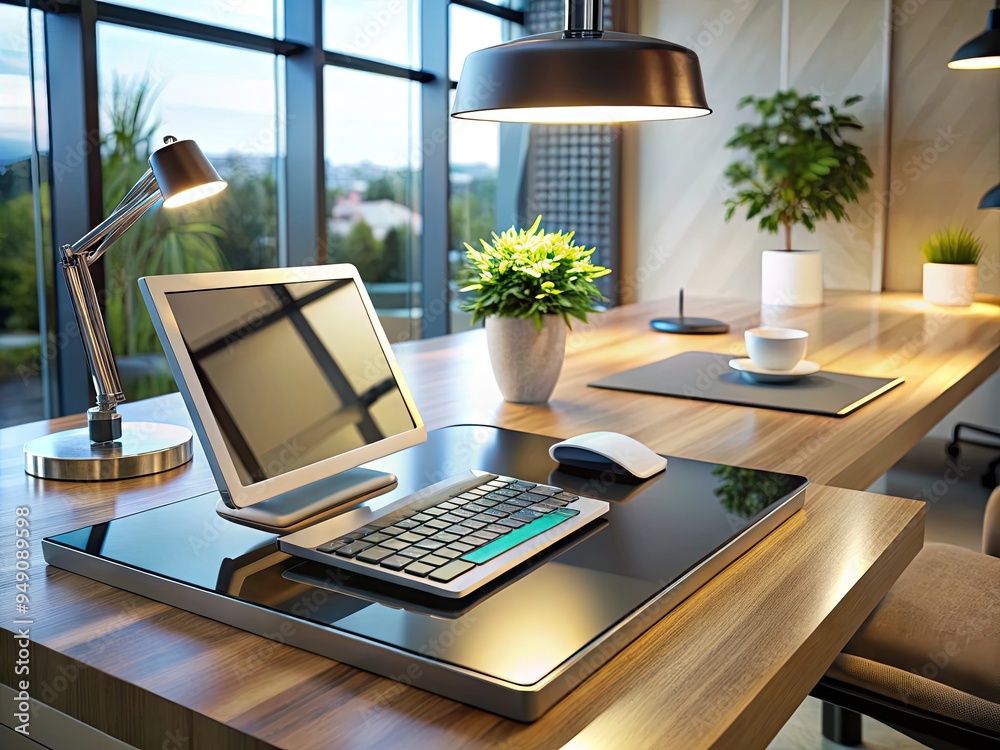 Modern home office desk calculator designed with a sleek touchpad and illuminated display to boost productivity in a modern workspace Modern home office desk calculator designed with a sleek touchpad and illuminated display to boost productivity in a modern workspace