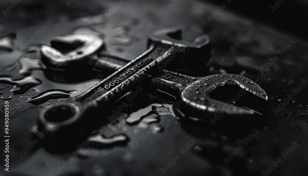 Auto mechanic tools with oil stains and wear, detailed closeup, Industrial, Grayscale, Macro photograph, Detailed tools Auto mechanic tools with oil stains and wear, detailed closeup, Industrial, Grayscale, Macro photograph, Detailed tools