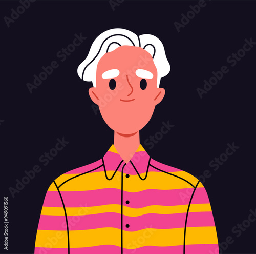 Trendy user avatar. Portrait of man with blonde hairs. Beauty, aesthetics and elegance. Profile in social networks and messengers. Flat vector illustration isolated on black background