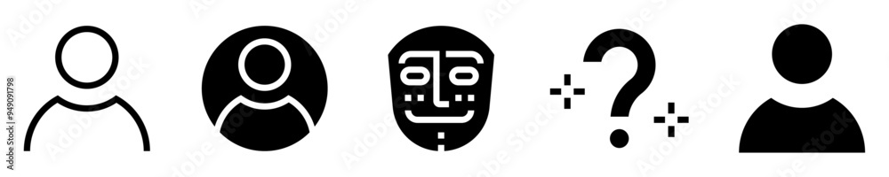 Anonymous characters icon set. Anonymous silhouette, avatar, mask, question mark, shadow. Solid icons. Vector illustration Anonymous characters icon set. Anonymous silhouette, avatar, mask, question mark, shadow. Solid icons. Vector illustration