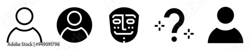Anonymous characters icon set. Anonymous silhouette, avatar, mask, question mark, shadow. Solid icons. Vector illustration