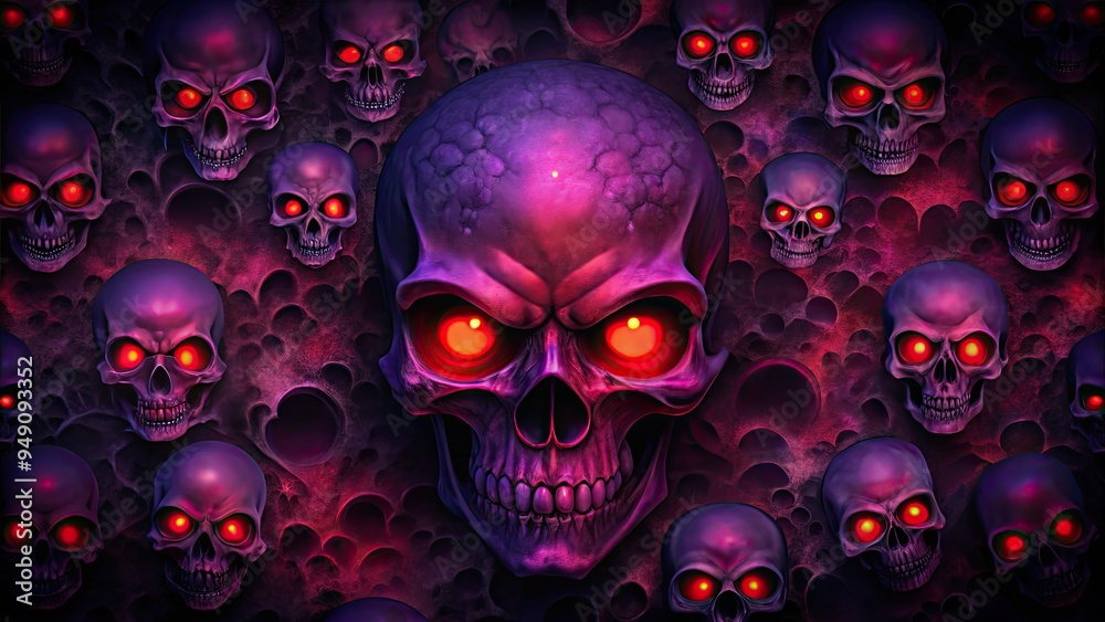 Ominous dark purple and black gradient background with eerie glowing red eyes surrounded by ominous shadows and subtle skulls, evoking an aura of malevolence. Ominous dark purple and black gradient background with eerie glowing red eyes surrounded by ominous shadows and subtle skulls, evoking an aura of malevolence.