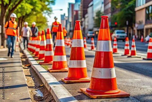 orange cones protecting pedestrians from busy roadwork