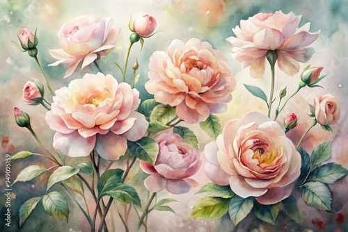 quiet watercolor moments of stillness featuring blush-toned flowers and soft focus photo