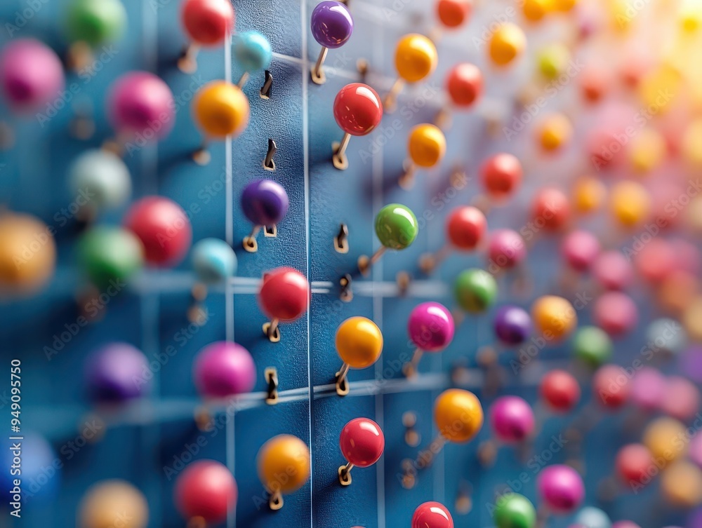 Bulletin board with push pins arranged in a pattern, creative style, mixed colors, close-up, soft lighting, shallow depth of field Bulletin board with push pins arranged in a pattern, creative style, mixed colors, close-up, soft lighting, shallow depth of field