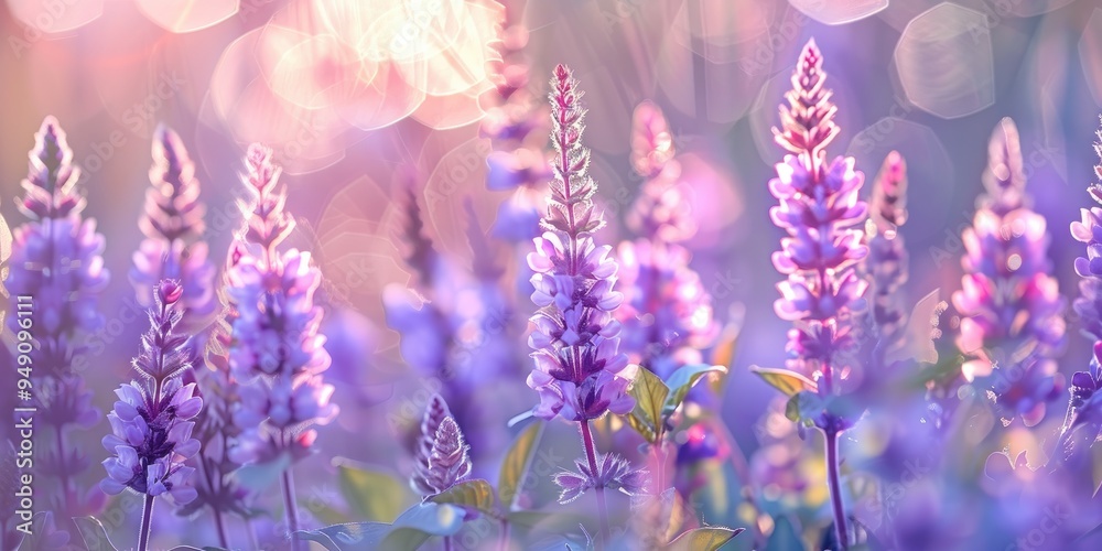 Fototapeta premium Selective and soft focus on purple wildflowers in a meadow