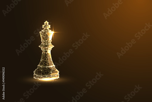 Abstract gold king chess piece on brown background. Strategic leadership and decision-making concept