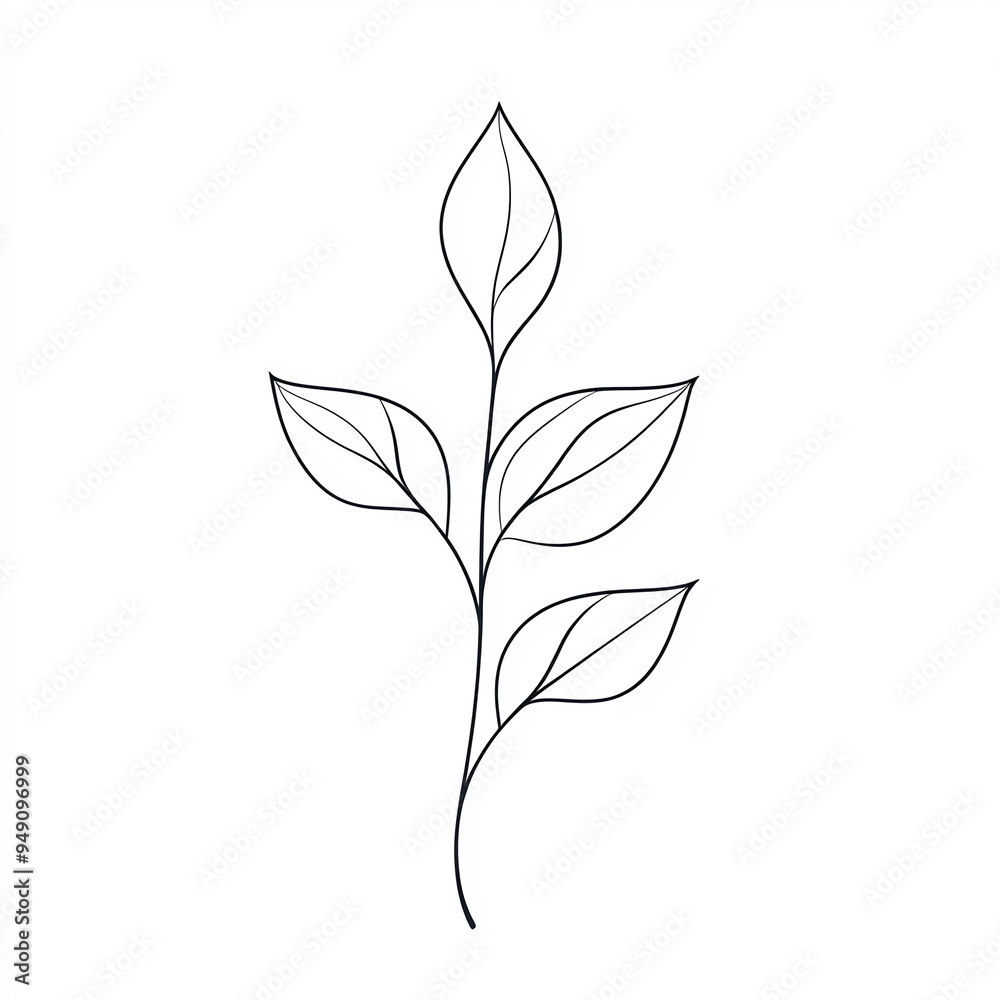 Stylized leaf made from a single continuous line symbolizing growth or nature Stylized leaf made from a single continuous line symbolizing growth or nature