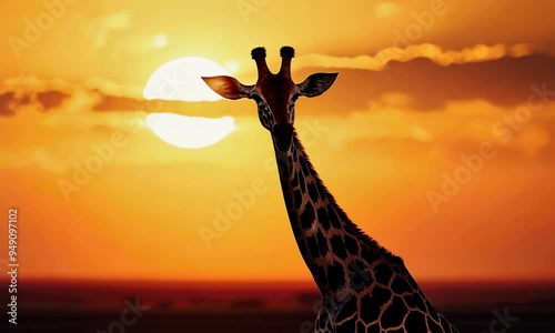 Silhouette of a giraffe against a vibrant sunset in Africa