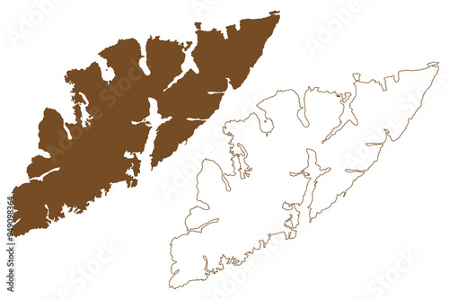 Austvagoy island (Kingdom of Norway, Lofoten Archipelago) map vector illustration, scribble sketch Austvagoya map
