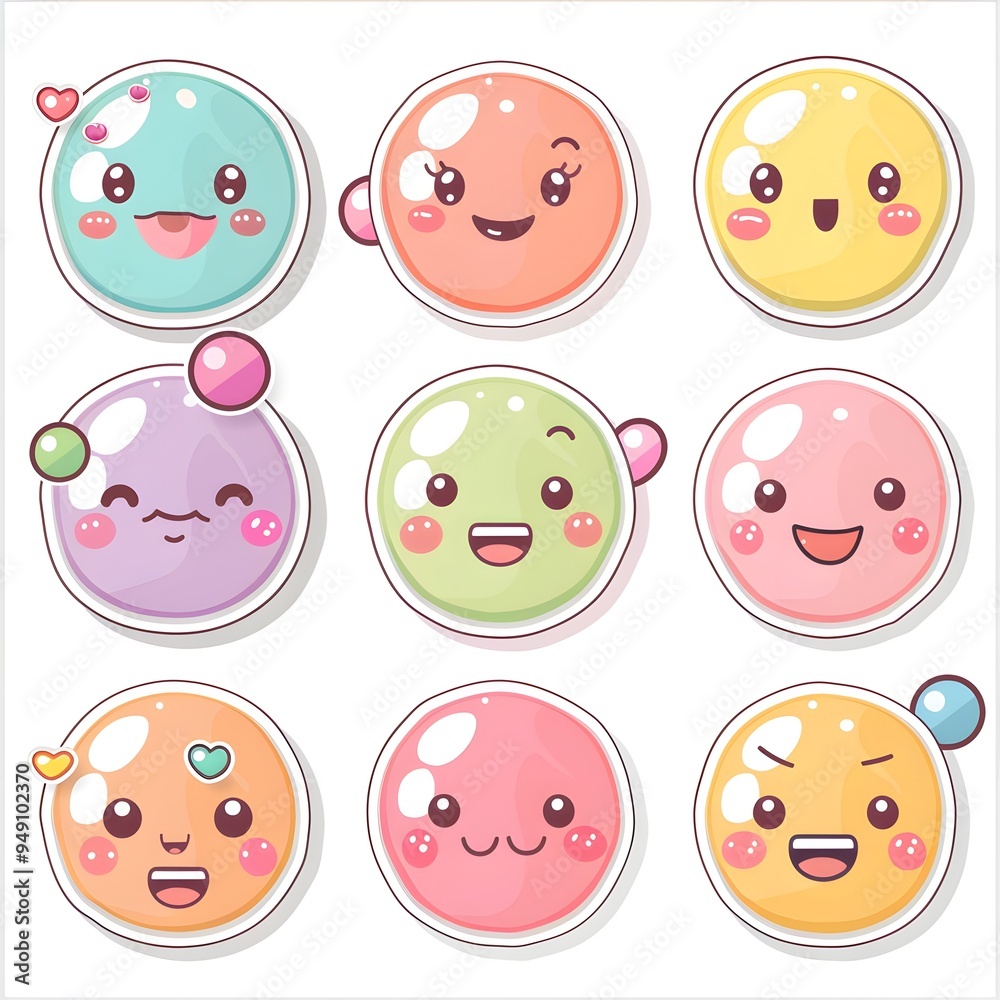 sticker pack of cute cartoon bubble icon in pastel colors, white background, vector art illustration sticker pack of cute cartoon bubble icon in pastel colors, white background, vector art illustration
