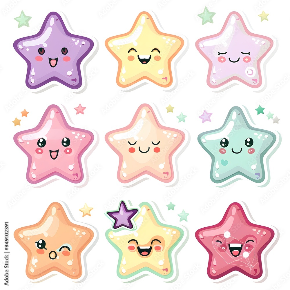 set sticker of cute cartoon star icon in pastel colors, white background, vector art illustration clipart set sticker of cute cartoon star icon in pastel colors, white background, vector art illustration clipart