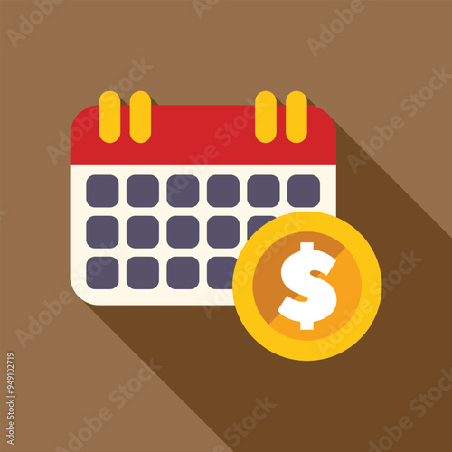 Calendar icon with dollar coin icon representing a scheduled payment day