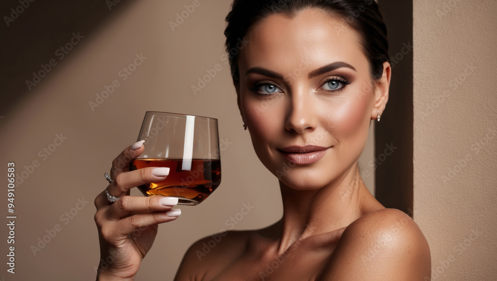 Elegant Woman Holding Glass of Whiskey in a Close-Up Portrait Elegant Woman Holding Glass of Whiskey in a Close-Up Portrait