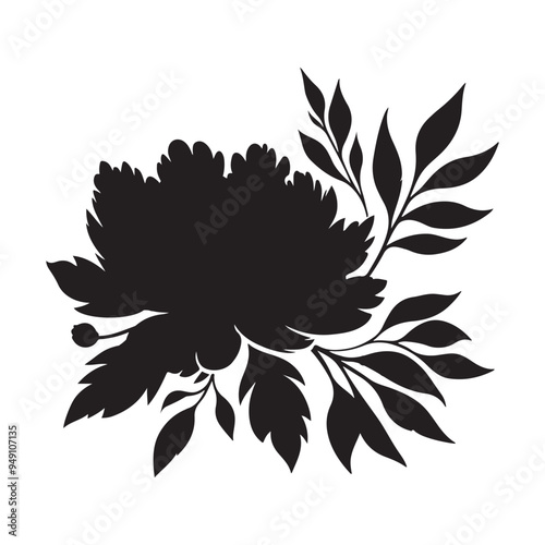 Peonie flower vector silhouette with white background