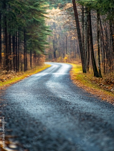 Serene Winding Road Through Autumn Forest